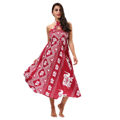 

Roseonmyhand Women Long Hippie Bohemian Gypsy Boho Flowers Elastic Waist Floral Halter Skirt