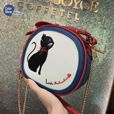

Fashion Women bag handbag Embroidery womens shoulder bag cute cat high quality PU Leather crossbody bags for women 2019 chain