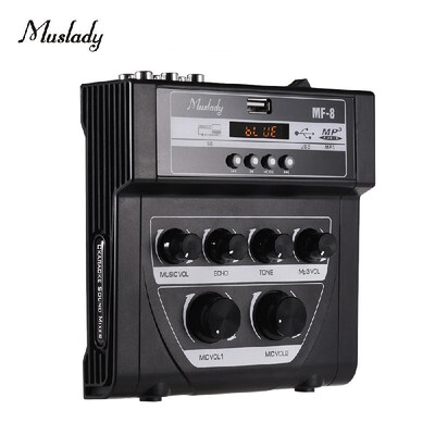 

Muslady MF-8 Mini Karaoke Sound Audio Mixer Stereo Echo Mixers Dual Microphone Inputs Support BT Recording MP3 Function for TV PC