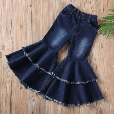 

Toddler Infant kid Girls Vintage Jeans Splice Bell-bottoms Denim Pants Trousers