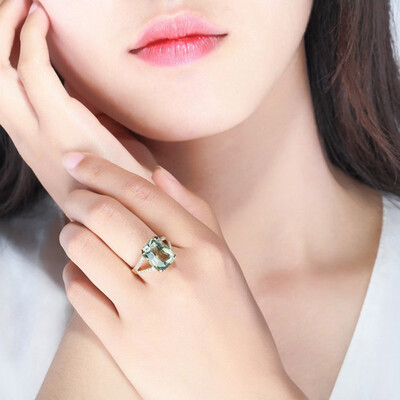 

Gorgeous 18K Gold Plated Ring Natural Gemstone Light Green Crystal Wedding Ring Fashion Jewelry Party Women Best Gifts