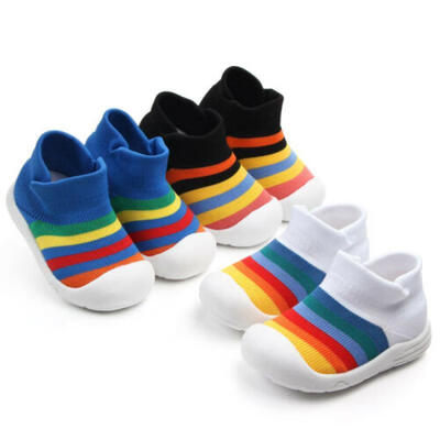 

Baby Boys Girls Rainbow Anti-Slip Shoes Soft Soled Newborn Infant Pre-Walker