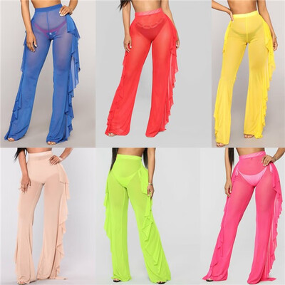 

Plus Size Women Mesh Sheer Bikini Cover Up Long Pant Trousers Beach Swimwear