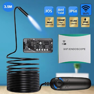 

1200P Wireless Endoscope IP68 Waterproof USB Rechargeable 8MM Wifi Snake Inspection Camera Borescope with 8LEDs Light Compatible f
