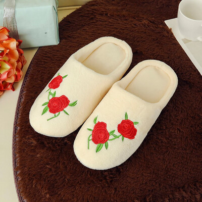 

Rose Women Men Unsexy Warm Flower Slipper Indoors Anti-slip Winter House Shoes