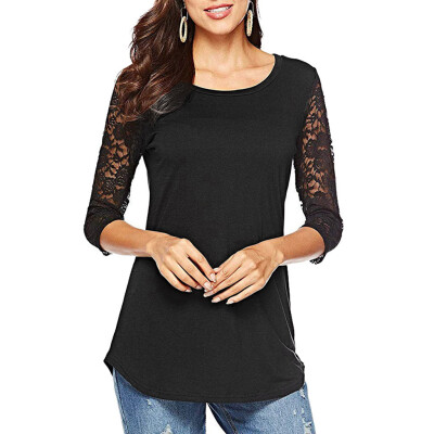 

Nomeni Women Spring 34 Sleeve O Neck Lace Patchwork T Shirt Pullover Tops Blouse