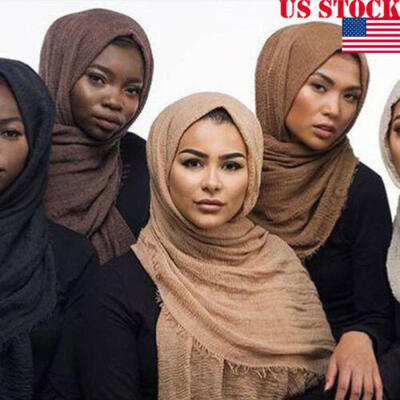 

180x95cm Cotton Linen Crinkle Cloud Hijab Scarf Shawl Soft Islam Muslim US