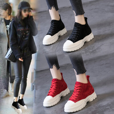 

European station autumn&winter new leather womens shoes Korean casual thick-soled wild cak