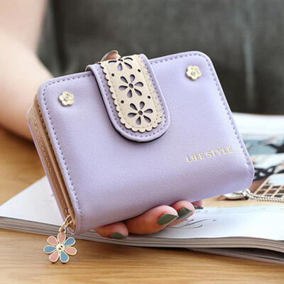 

Simple Square Cute Lady Wallet Folding Hollow Out Short Paragraph Small Wallet Mini Coin Card Holder Purse Handbag