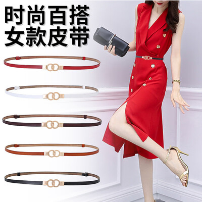 

Womens belt Korean version of the sweet ladies leather hollow belt Joker leather thin belt women