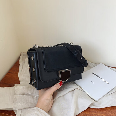 

Net red foreign gas bag chic frosted lock chain bag new 2019 womens small square bag simple messenger bag