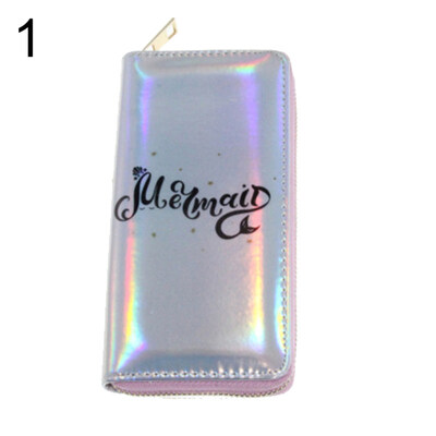 

Letter Print Laser Faux Leather Long Purse Lady Zipper Clutch Card Holder Wallet
