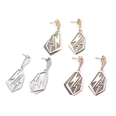 

304 Stainless Steel Dangle Stud Earrings Polygon with Lighting Mixed Color 44mm Pin 08mm