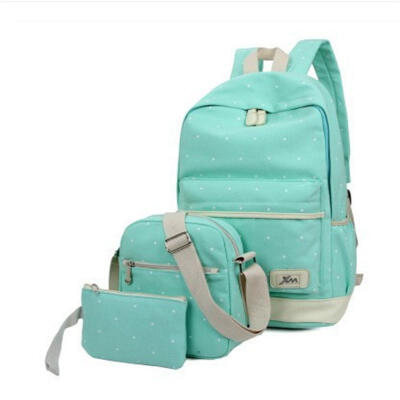 

Teenager Student Backpacks Three Pieces Large-capacity Canvas Simple Polka Dot Lace Decoration Rucksack Women Backpack