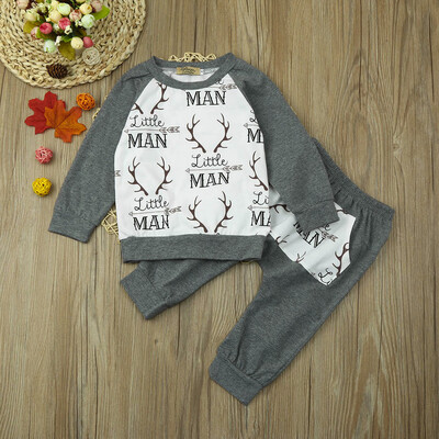 

2Pcs Infant Baby Boy Girl Letter Print TopsPants Outfits Set Clothes