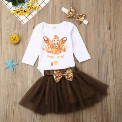 

US My 1st Thanksgiving Newborn Baby Girl Clothes Tops RomperTulle Skirt Outfit
