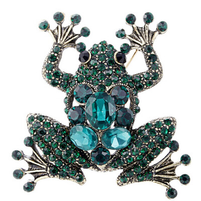 

Women Green Frog Brooches Crystal Pins Clothing Badge Luxury Vintage yuy