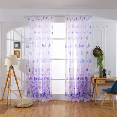 

Toponeto Heart Shaped Curtain Tulle Window Treatment Voile Drape Valance 2 Panel Fabric