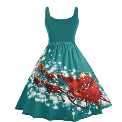 

Tailored Women Vintage Sleeveless Christmas Print Housewife Evening Party Prom Dress