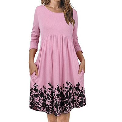 

Floral Printed Women Autumn Dress Girl Causal Long Sleeve O Neck Loose Dress