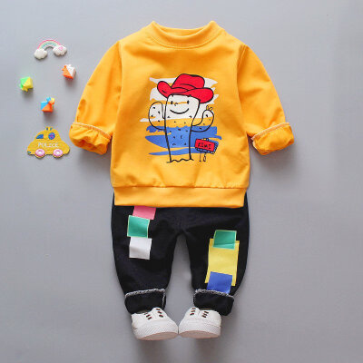 

2019 Spring Autumn Children Sportswear Set Baby Girls Boy Adorable Cartoon Alphabet Print Tops Blouse Trousers Sport Outfits Clo