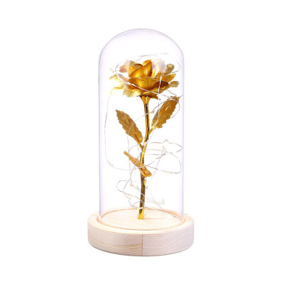 

Imitation Gold Foil Rose with LED in Glass Dome Cover On Wooden Base for Valentines Day Mothers Day Anniversary Wedding