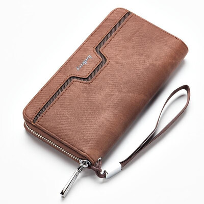 

Men Wallets Long Purse Clutch PU Leather Zipper Solid Credit Card Holder Vintage Organizer with Wrist Strap