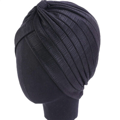 

Women Indian Turban Hat Head Wrap Stretchable Chemo Cancer Pleated Hijab Cap