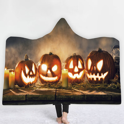 

Halloween Digital Printing Soft Hooded Blanket With Cloak Double Thickened Animated Cartoon Hooded Blanket Halloween Decoration