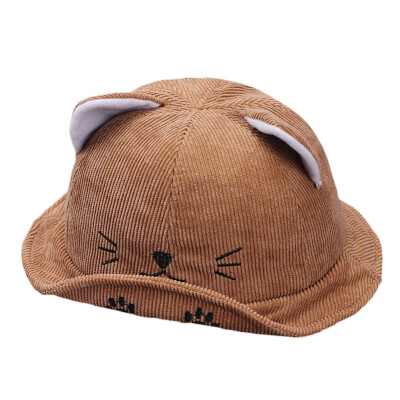 

Autumn Baby Boys Girls Toddler Cartoon Cat Ear Design Bucket Hats Caps Reversible Sun Headwear