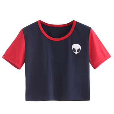

Casual Stylish Casual Crop Top Alien Printing T-Shirt Women Loose Print Short Sleeve Tee