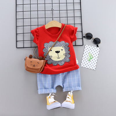 

2PCS Cartoon Boy Clothes Set Animal Pattern T-shirt Striped Shorts Kids Clothes Set Casual Boy Clothes