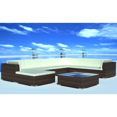 

8 Piece Garden Lounge Set with Cushions Poly Rattan Brown