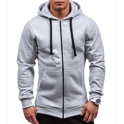 

Casual Pocket Hoodies Men 2018 New Long Sleeve Solid Color Cardigan Hooded Sweatshirt Mens Hoodie Fitness Sweat Coat