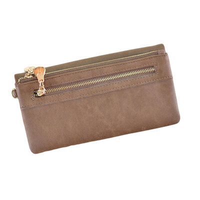 

Lady Simple Solid Color Matte Wallet Multi-slot Faux Leather Wristlet Long Purse