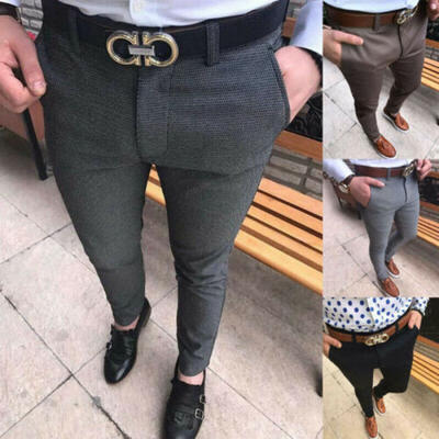 

UK Mens Slim Fit Skinny Pencil Pants Casual Business Formal Dress Tight Trouser
