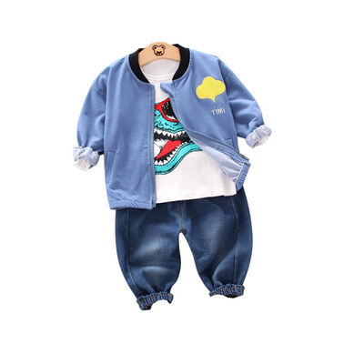

Spring Autumn Casual Baby Cartoon Printing Long Sleeve Top And Outerwear And Trousers Kids Three-piece Outfit Set