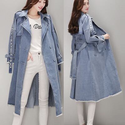 

Tailored Fashion Women Jeans Top Denim Blouse Lapel Thick Long Sleeve Loose Coat