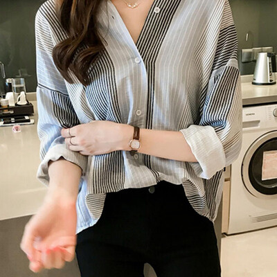 

Women Striped Long Sleeve Button Blouse Shirt Female Loose Blusas Femme Autumn Fall Casual Ladies Office Blouses Top Female