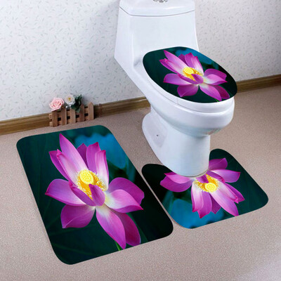 

Toponeto 3PCS Christmas Bathroom Non-Slip Pedestal Rug Lid Toilet Cover Bath Mat Set