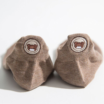 

10 Color Ladies Kawaii Boat Socks Cartoon Bear Embroidery Women Autumn Socks Slippers Low To Help
