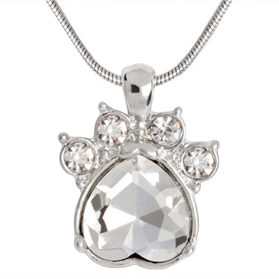 

Pet Dog Cat Paw Print Gemstone Pendant Necklace Birthday Keepsake Gift For Woman Girls