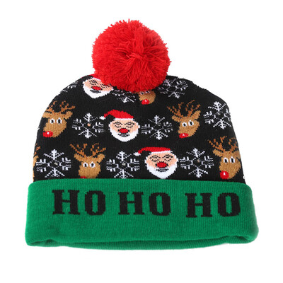 

Christmas baby hat Winter Newborn Cute Warm Kids Girls Boys Baby Cartoon LED Light Hats Knitted Wool Hemming Caps With Ball