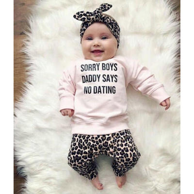 

3pcs Cute Baby Girl Leopard Print T-Shirt Tops Long Pants Outfit Clothes Set