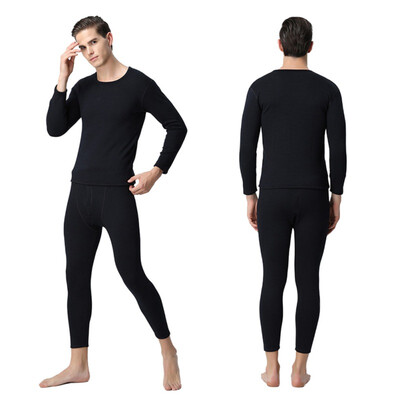 

Thicken Thermal Underwear Set for Autumn Winter Women Mens Solid Shirt Bottoms Fleece Lined Crew Neck Male Female Long Johns