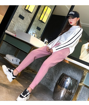

Fleece sporty pants women 2018 autumn winter new small feet harem pants loose show thin&thick casual pants wei pants