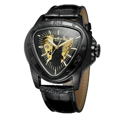 

Winner Fashion Sports Triangle Dial Golden Skeleton Mysterious Watch Men Luxury Automatic Mechanical Wrist Watches