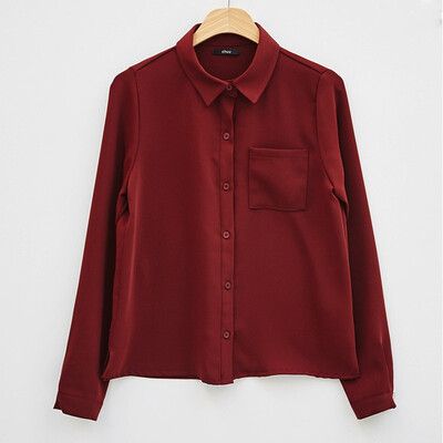 

Blouses Long Sleeve Turn-Down Collar Solid Ladies Chiffon Blouse Tops Sweet Style Women Shirts