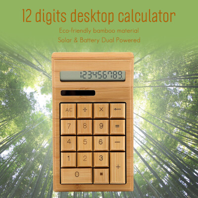 

Eco-friendly Bamboo Electronic Calculator Counter Standard Function 12 Digits Solar & Battery Dual Powered for Home Office School