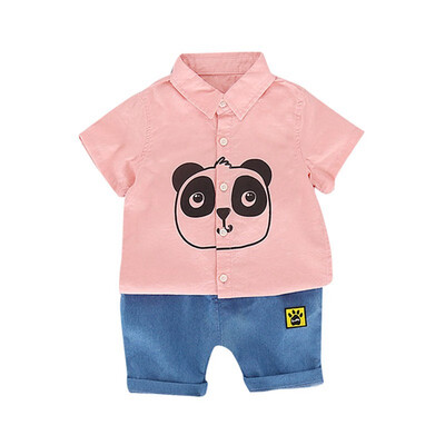 

Boy Sets 2Pcs Summer Kids Boys Shirt Pants Set Lovely Panda Shirt Casual Denim Pants Boy Clothes Set Summer